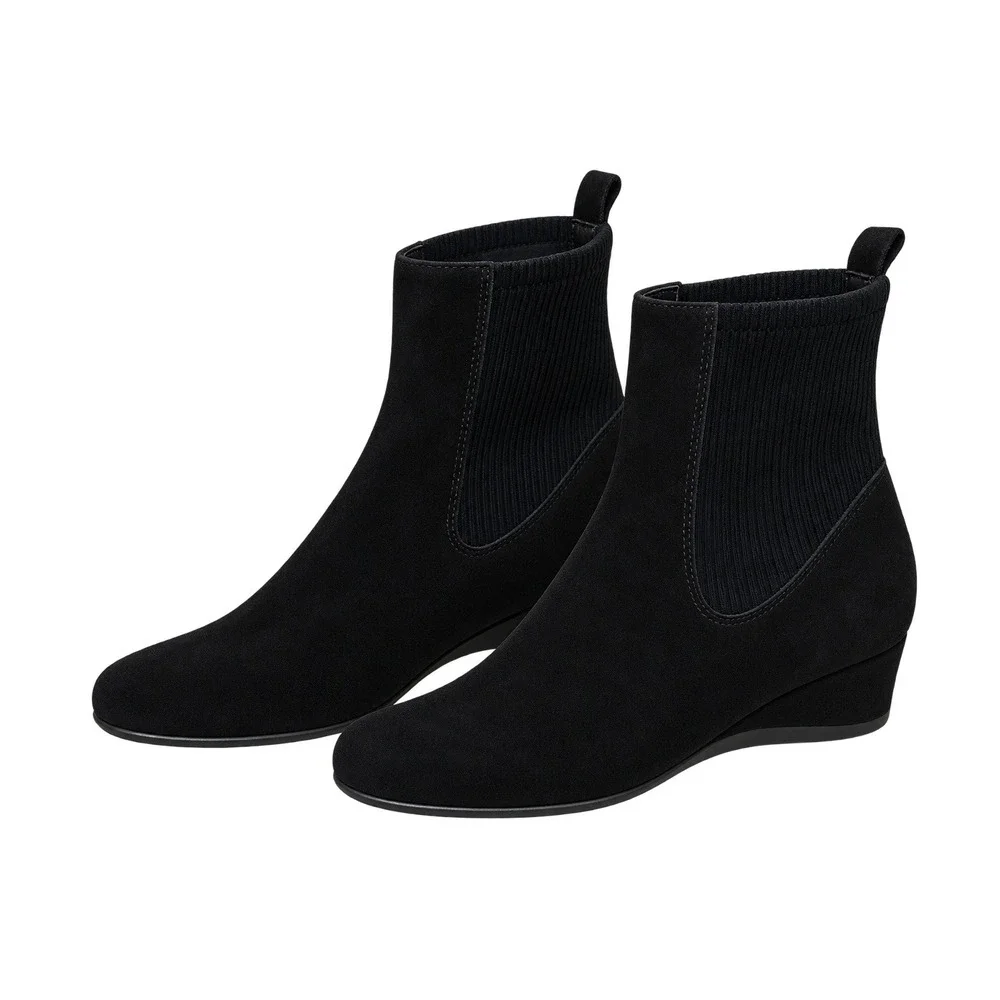 Aquatalia Versa Suede Chelsea Wedge Ankle Booties Women 7.5 Black Waterproof